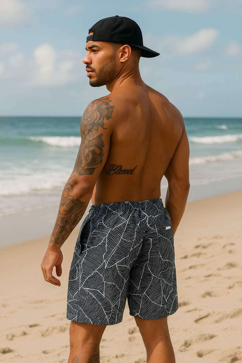 Short Ponciano Urban Leaves  Preto & Branco