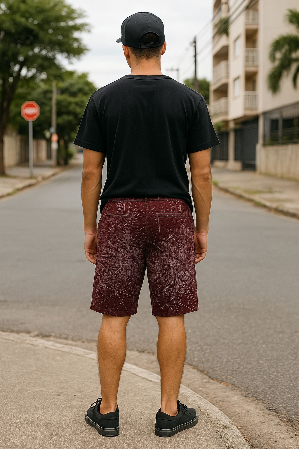 Bermuda Sarja Vinho Estampa Geométrica  Via Bout