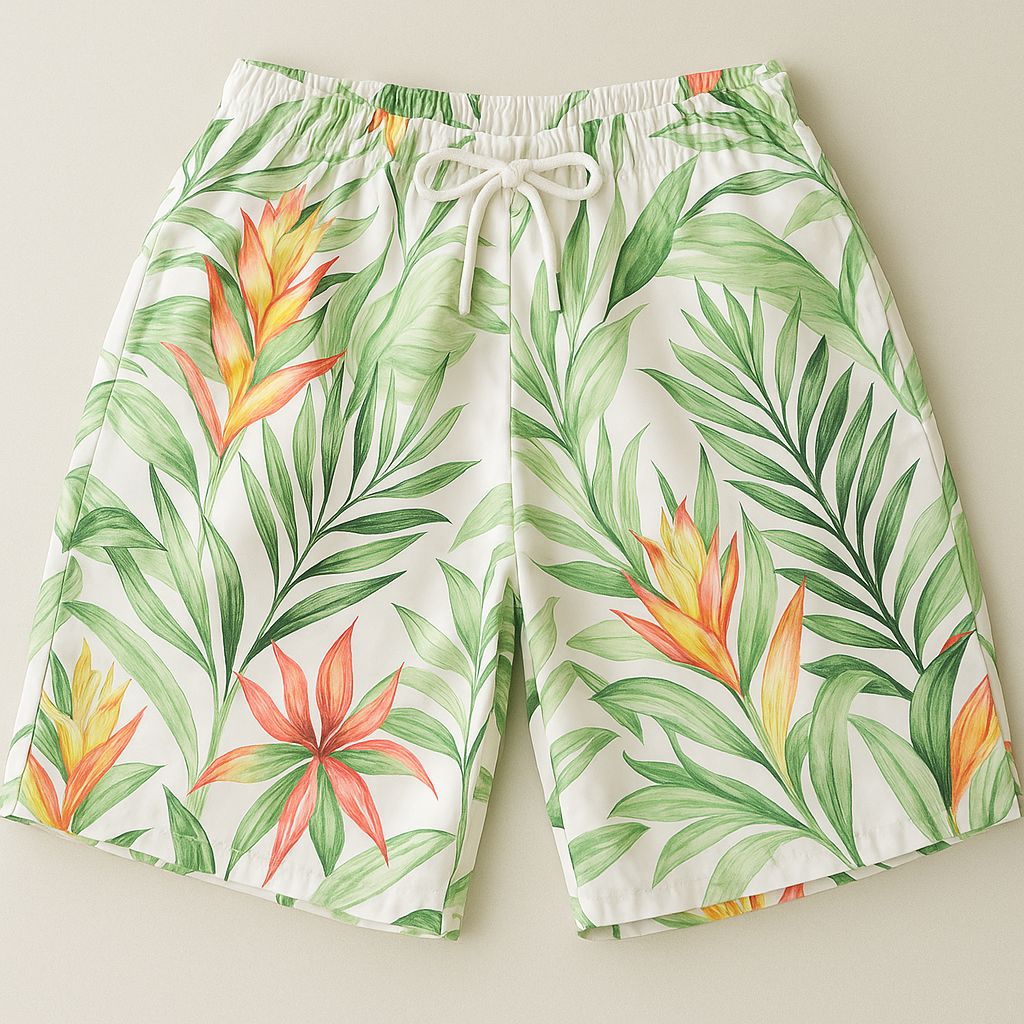 Short Ponciano Jungle Wave  Floral Branca