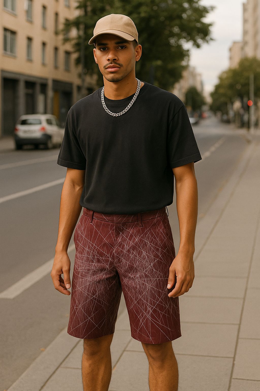 Bermuda Sarja Vinho Estampa Geométrica  Via Bout