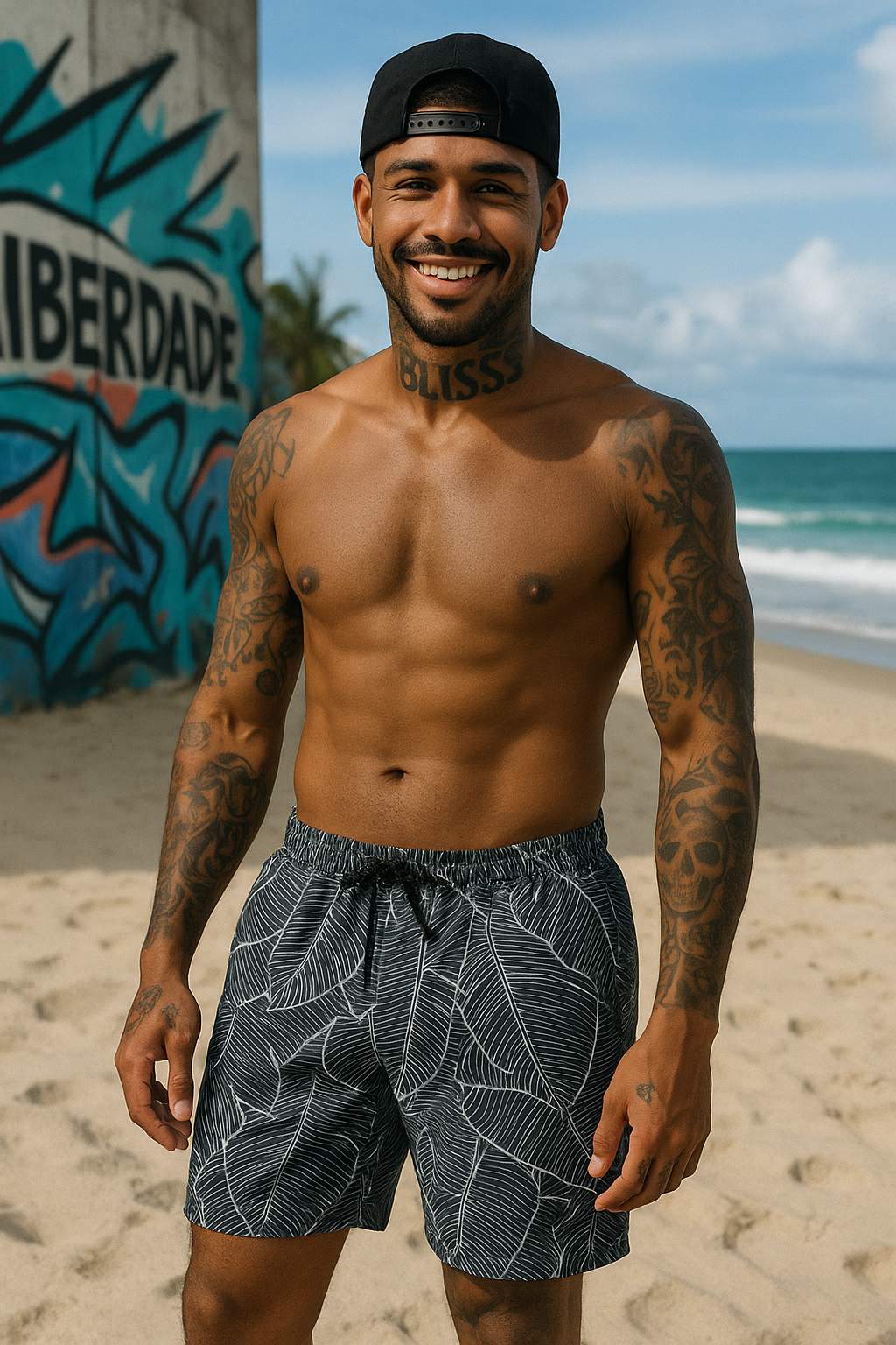 Short Ponciano Urban Leaves  Preto & Branco