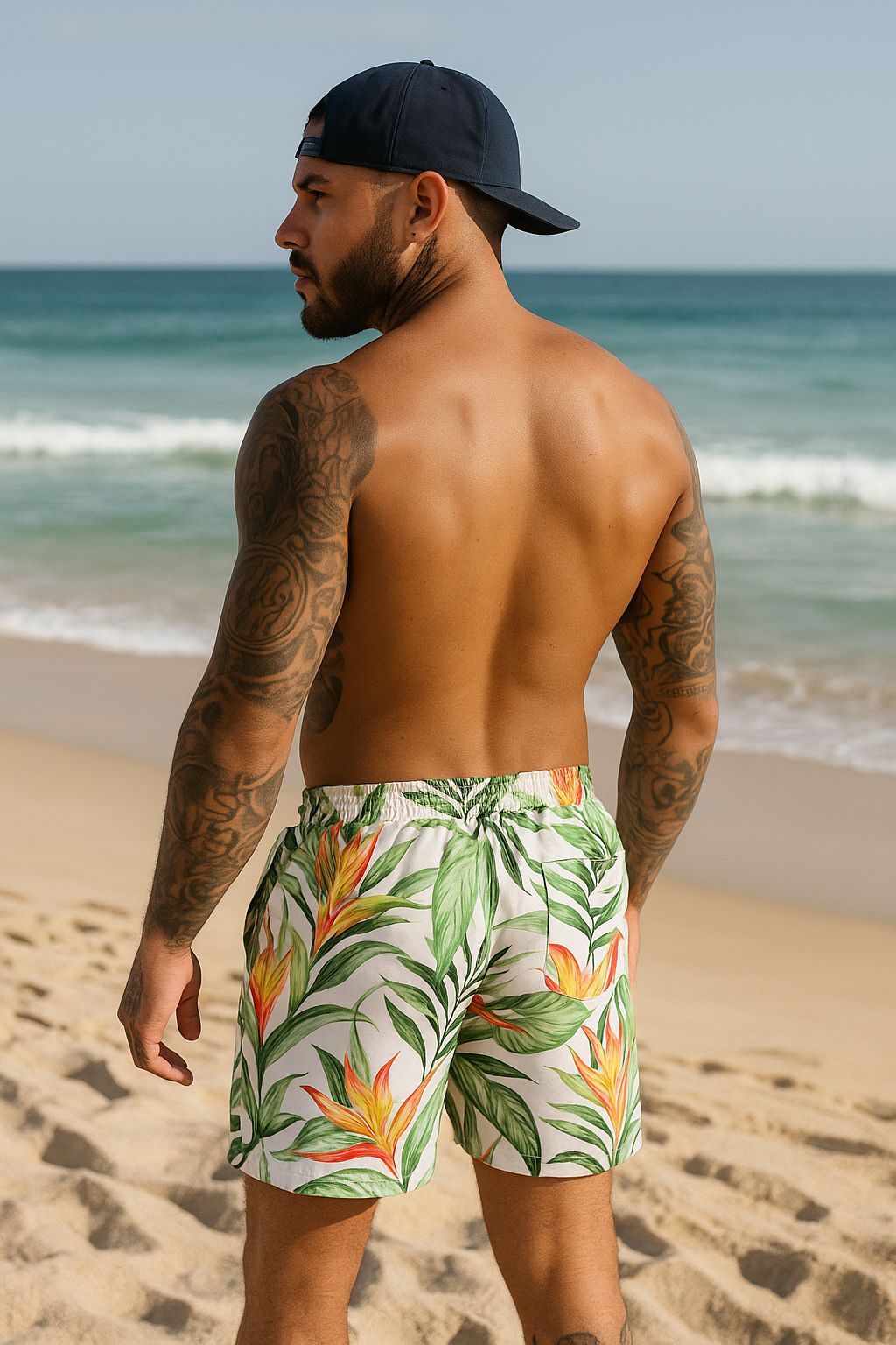 Short Ponciano Jungle Wave  Floral Branca